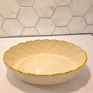 Lenox Ivory Basket Weave Lattice Oval Serving Dish 24k Gold Rim 8 Inches Long